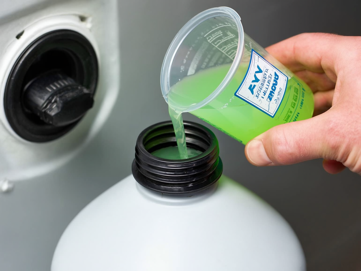 Adding bleach solution to RV fresh water tank for sanitization