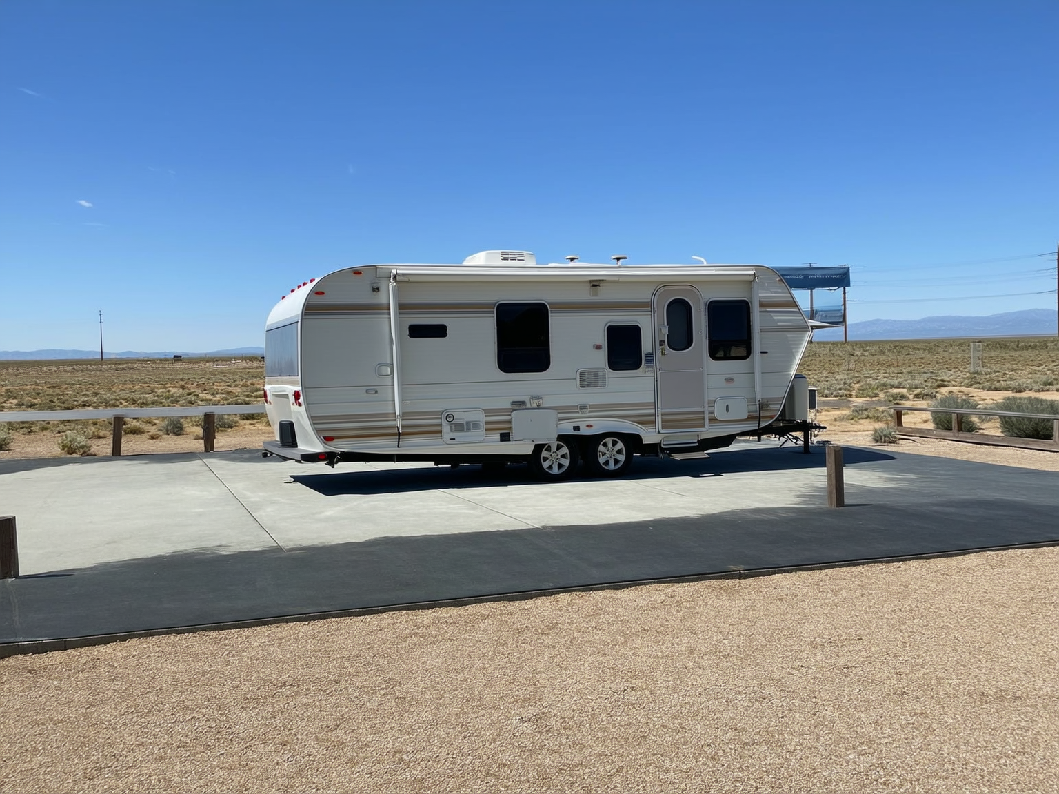 Full-time RVer arriving at a full hookup site in Casper with a well-organized rig