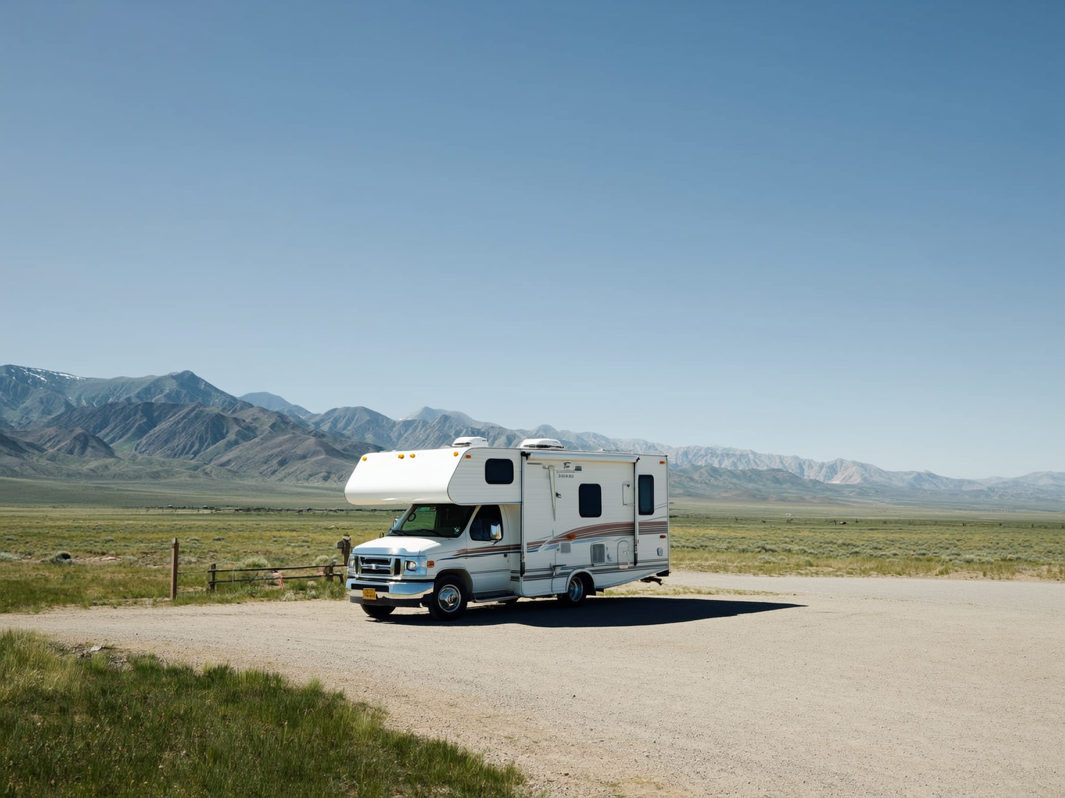 RV parked at a quieter Wyoming campground with mountain scenery on a national park route