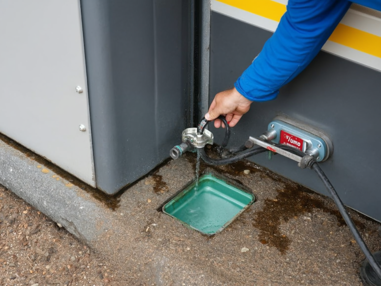 RVer cleaning a freshwater hose connection before hooking up at a Casper campground